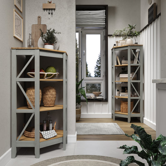 Wood Corner Bookcase 4 Shelf Corona Gray | Furniture Dash