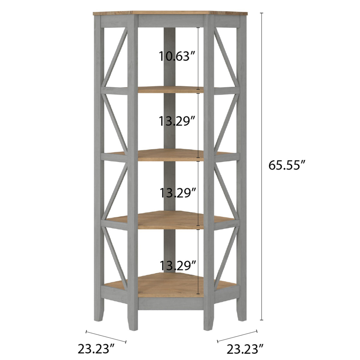 Wood Corner Bookcase 4 Shelf Corona Gray | Furniture Dash