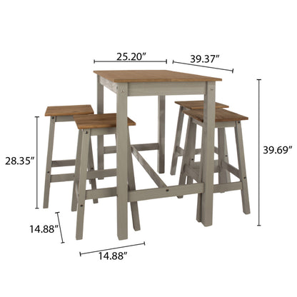 Wood Bar Height Dining Set of Table and 4 Stools Corona Gray | Furniture Dash