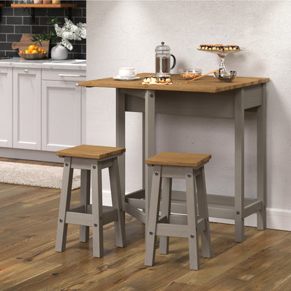 Wood Breakfast Set of Drop Leaf Table and 2 Stools Corona Gray | Furniture Dash