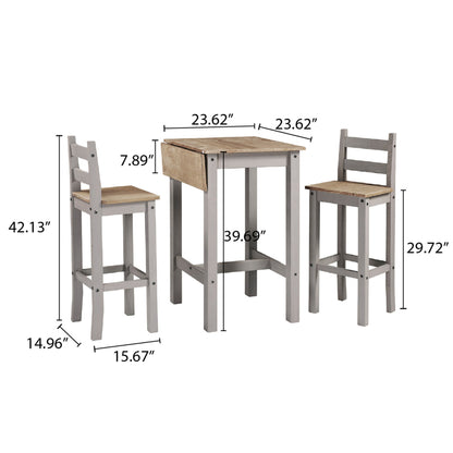 Wood Bar Height Dining Set of Drop Leaf Table and 2 Chairs Corona Gray | Furniture Dash