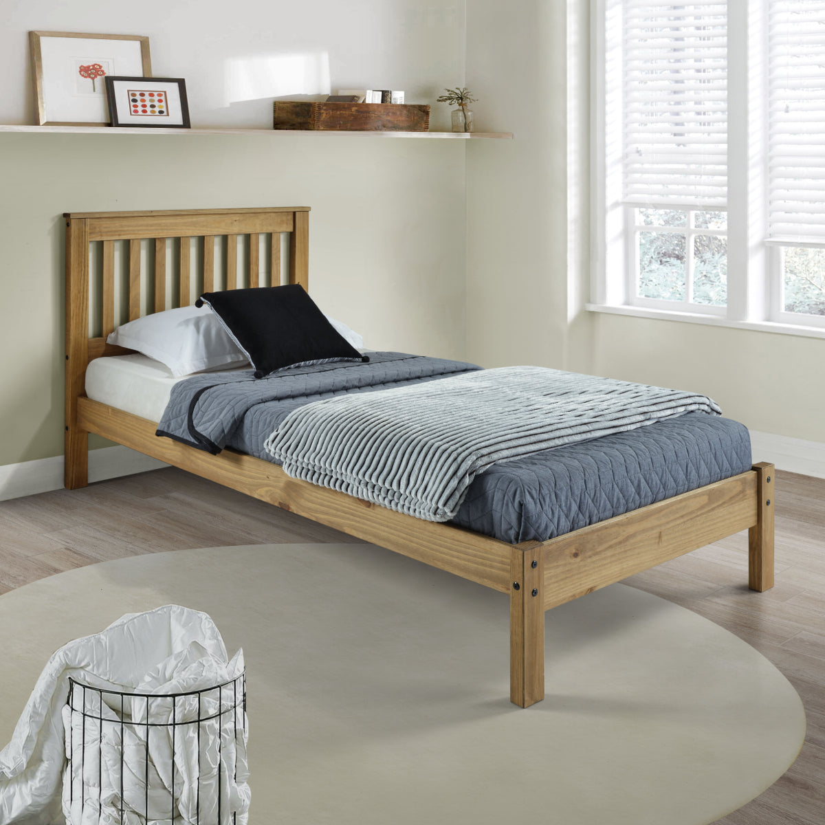 Wood Slatted Twin Size Bed Corona | Furniture Dash