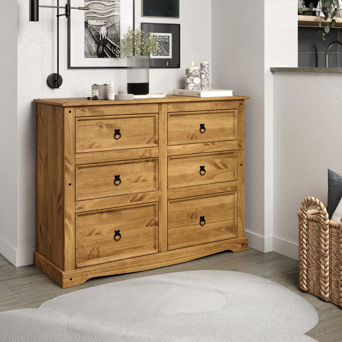 Wood Dresser 3+3 Drawers Chest Corona | Furniture Dash