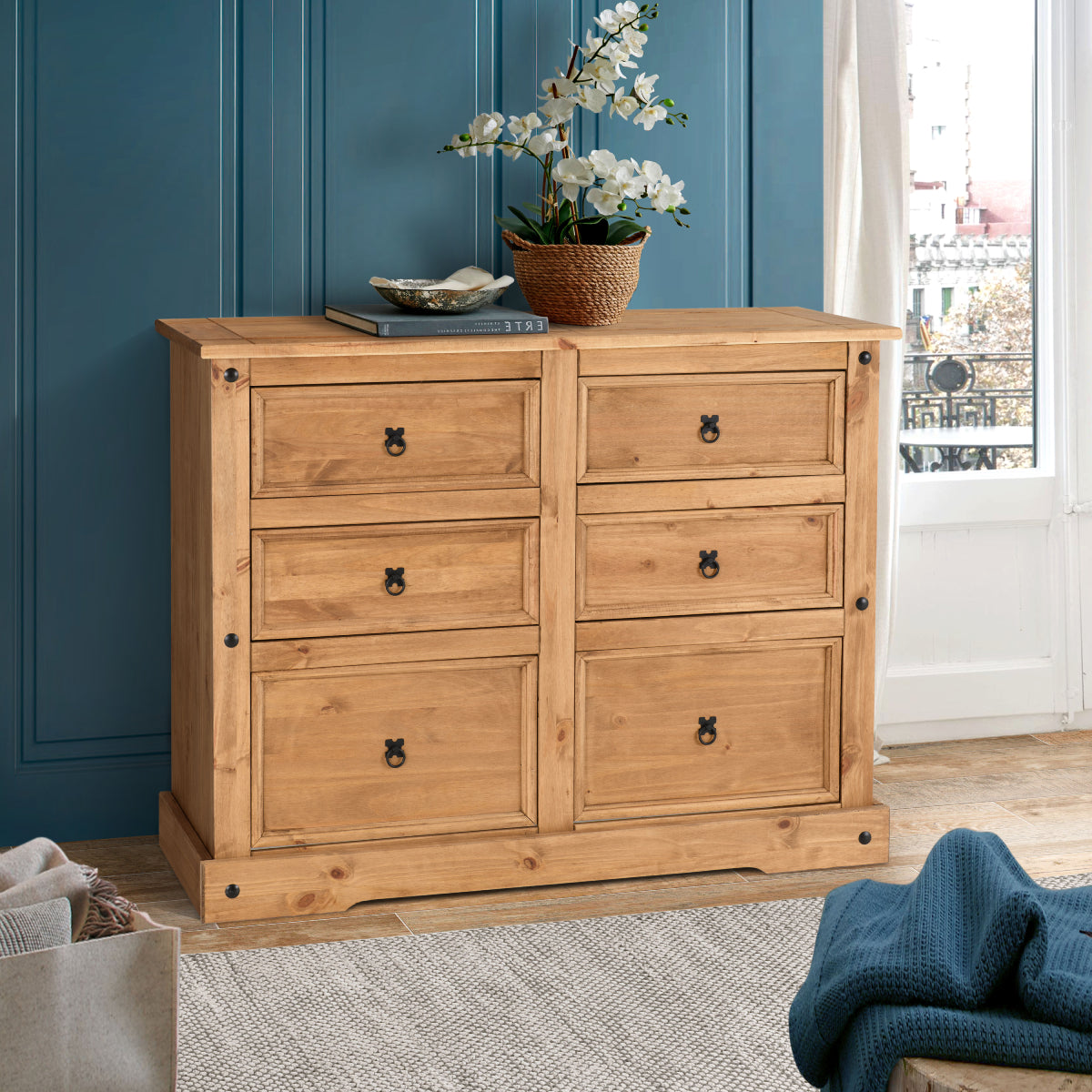 Wood Dresser 3+3 Drawers Chest Corona | Furniture Dash