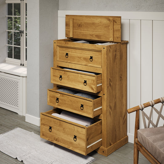 3 Drawer Wood Chest With Upper Storage Compartment Corona | Furniture Dash