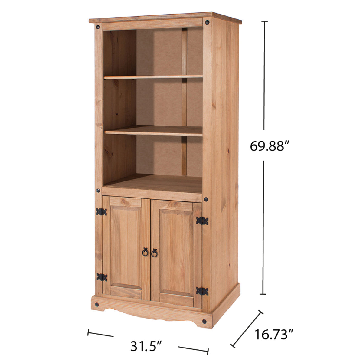 Wood Bookcase Library With Doors Corona | Furniture Dash