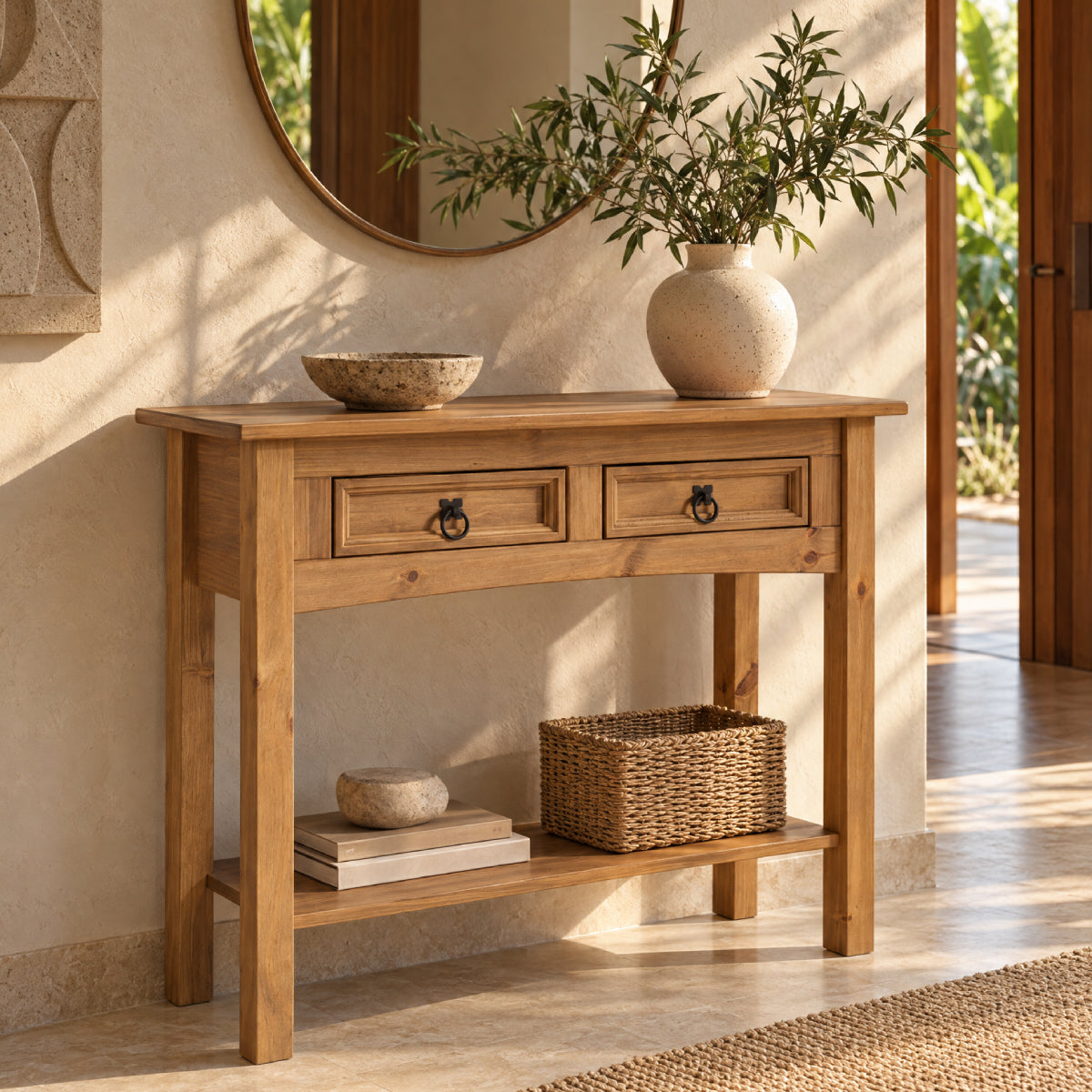 Wood Hall Table Console 2 Drawers Corona | Furniture Dash