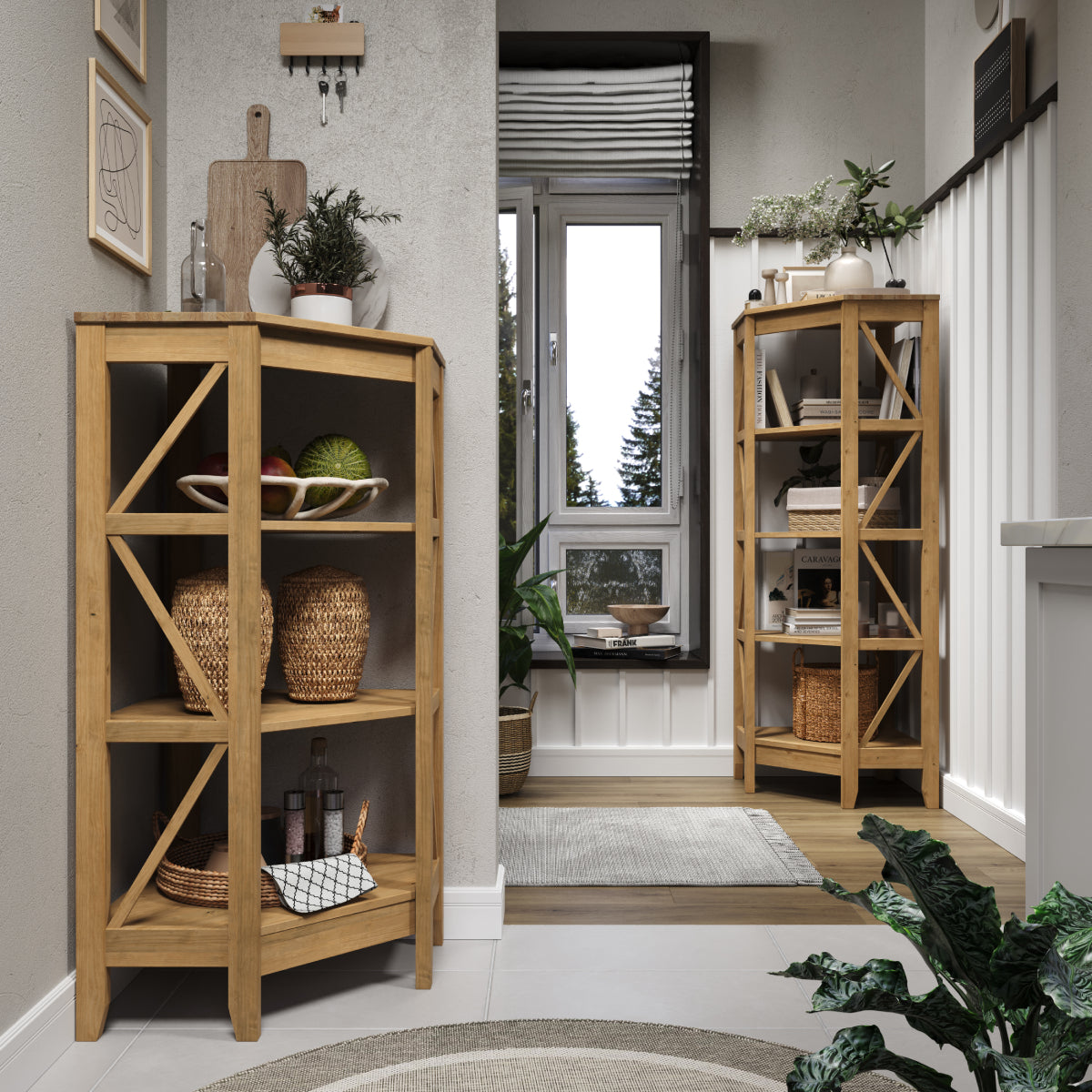 Wood Corner Bookcase 4 Shelf Corona | Furniture Dash