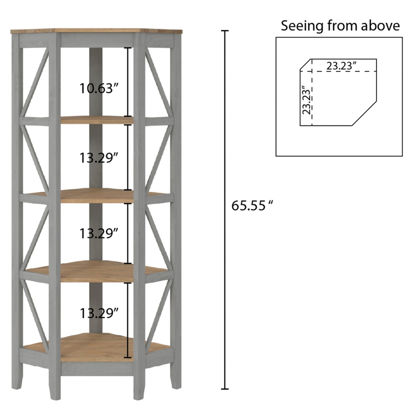 Wood Corner Bookcase 4 Shelf Corona Gray | Furniture Dash