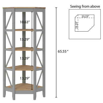 Wood Corner Bookcase 4 Shelf Corona Gray | Furniture Dash