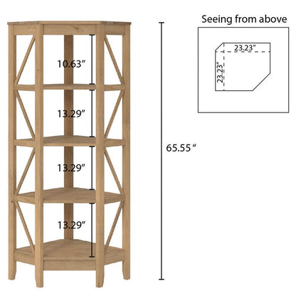 Wood Corner Bookcase 4 Shelf Corona | Furniture Dash