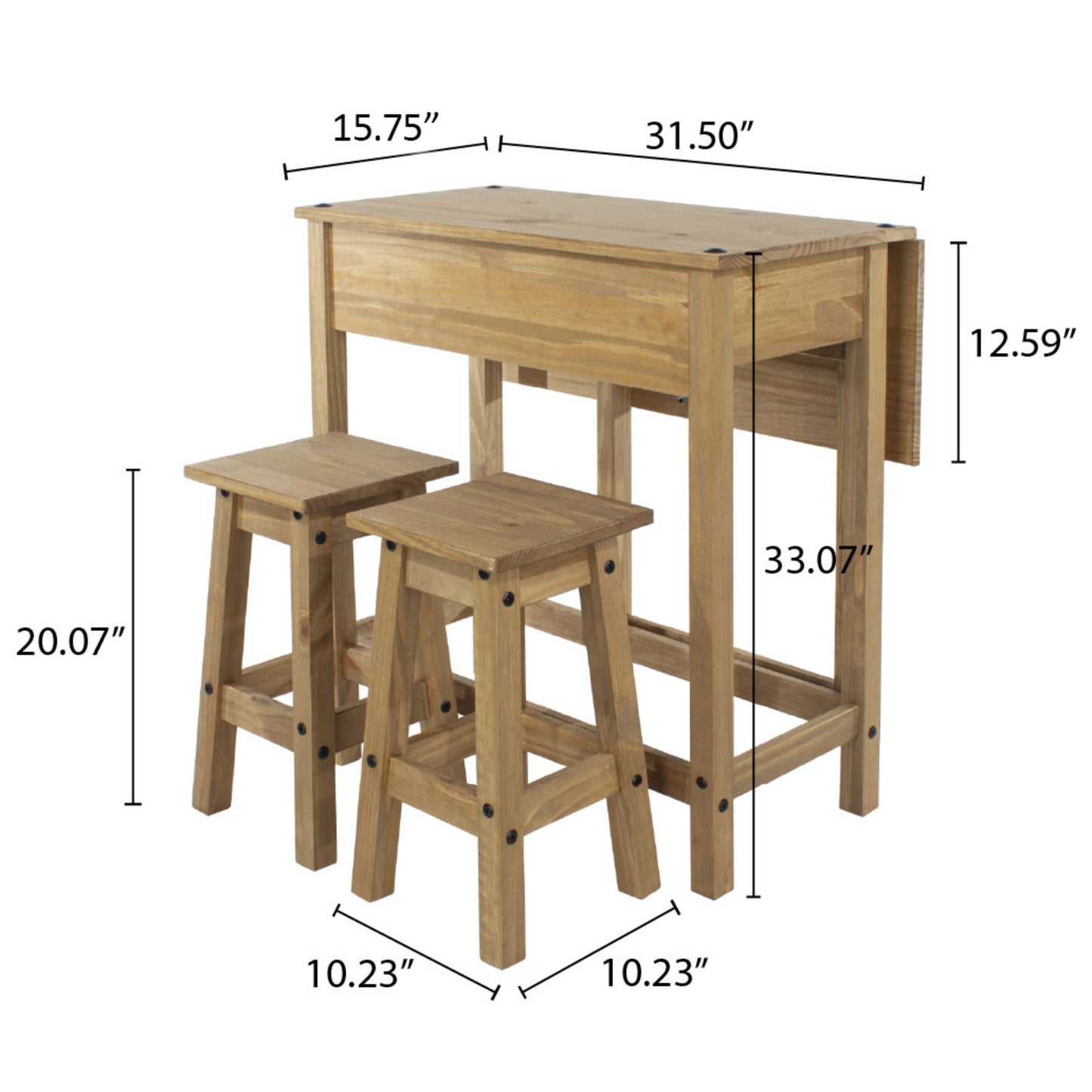 Wood Breakfast Set of Drop Leaf Table and 2 Stools Corona | Furniture Dash