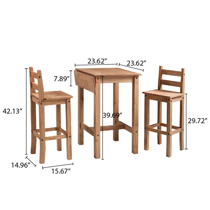 Wood Bar Height Dining Set of Drop Leaf Table and 2 Chairs Corona | Furniture Dash