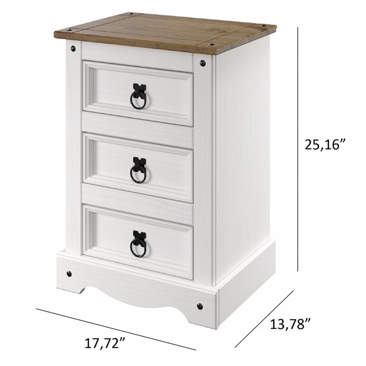 Wood Nightstand 3 Drawers Corona Snow | Furniture Dash