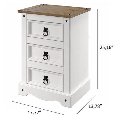 Wood Nightstand 3 Drawers Corona Snow | Furniture Dash