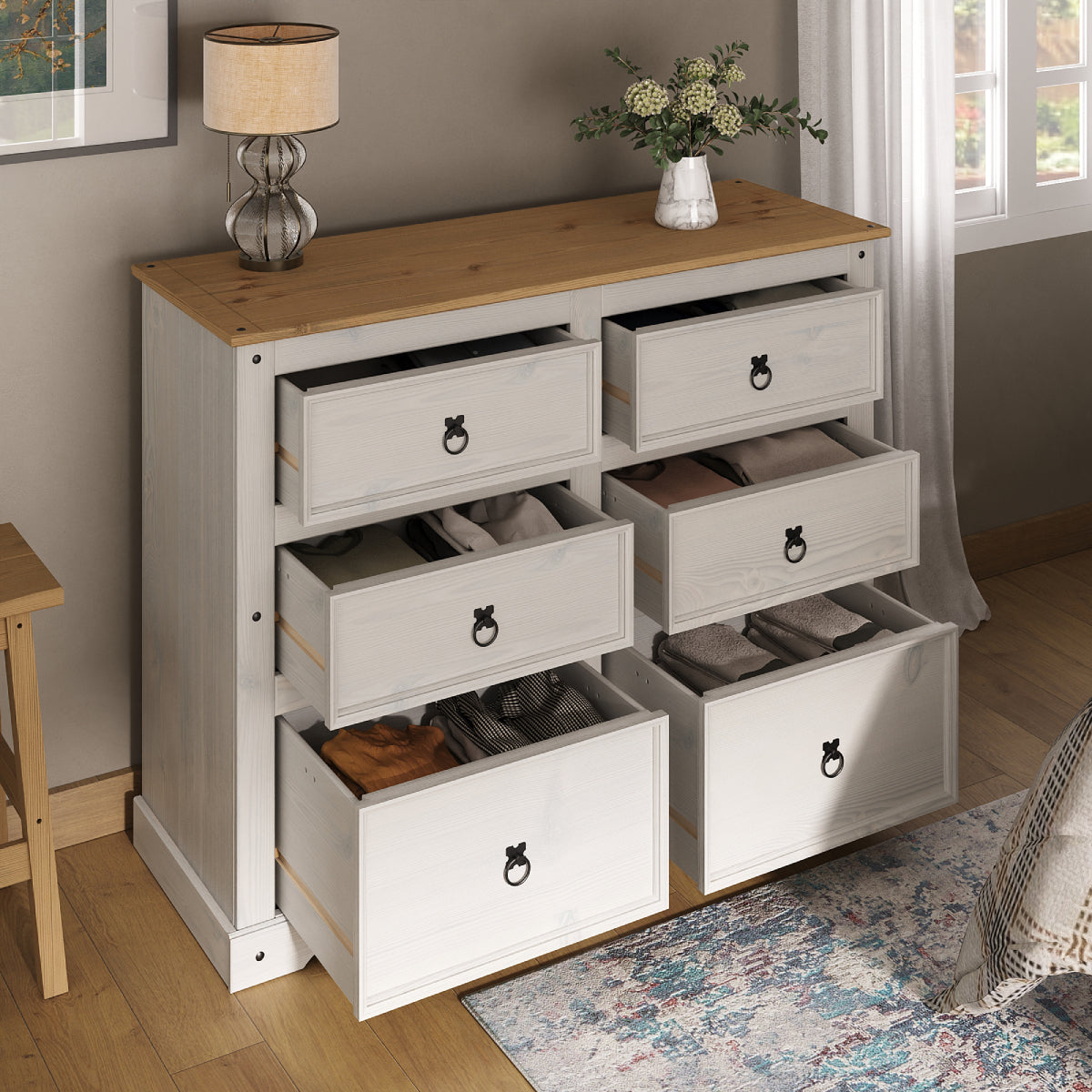 Wood Dresser 3+3 Drawers Chest Corona Snow | Furniture Dash