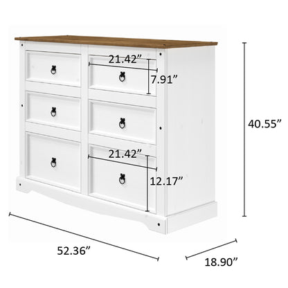 Wood Dresser 3+3 Drawers Chest Corona Snow | Furniture Dash