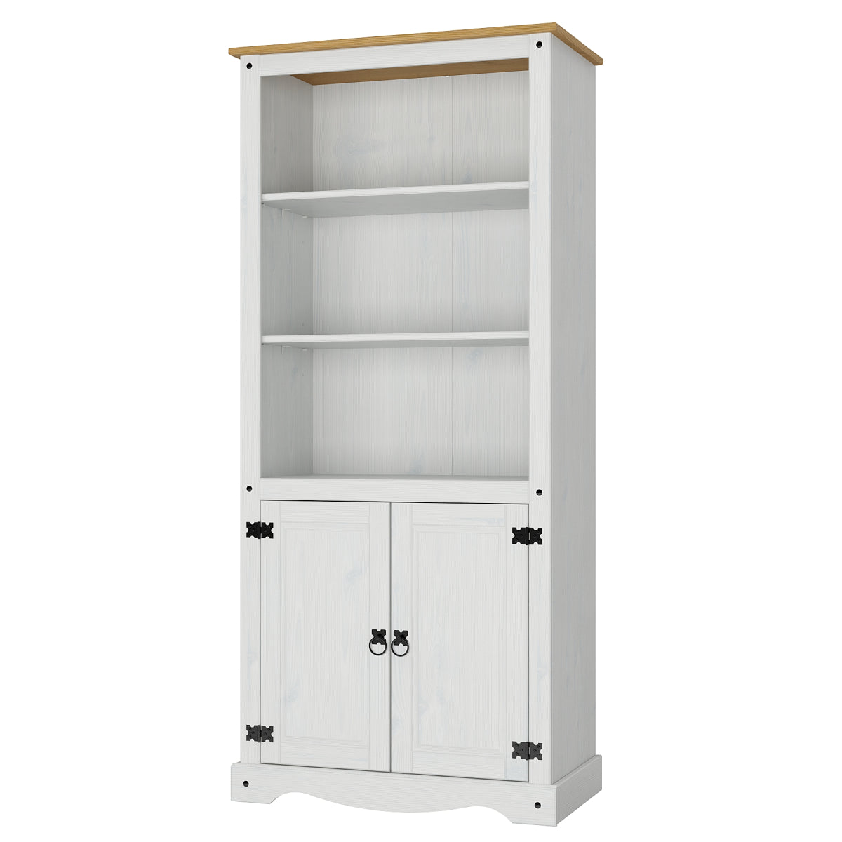 Wood Bookcase Library With Doors Corona Snow | Furniture Dash