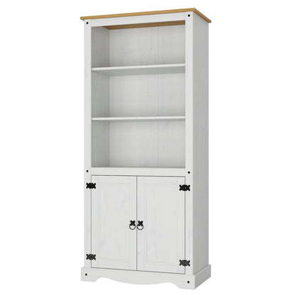 Wood Bookcase Library With Doors Corona Snow | Furniture Dash