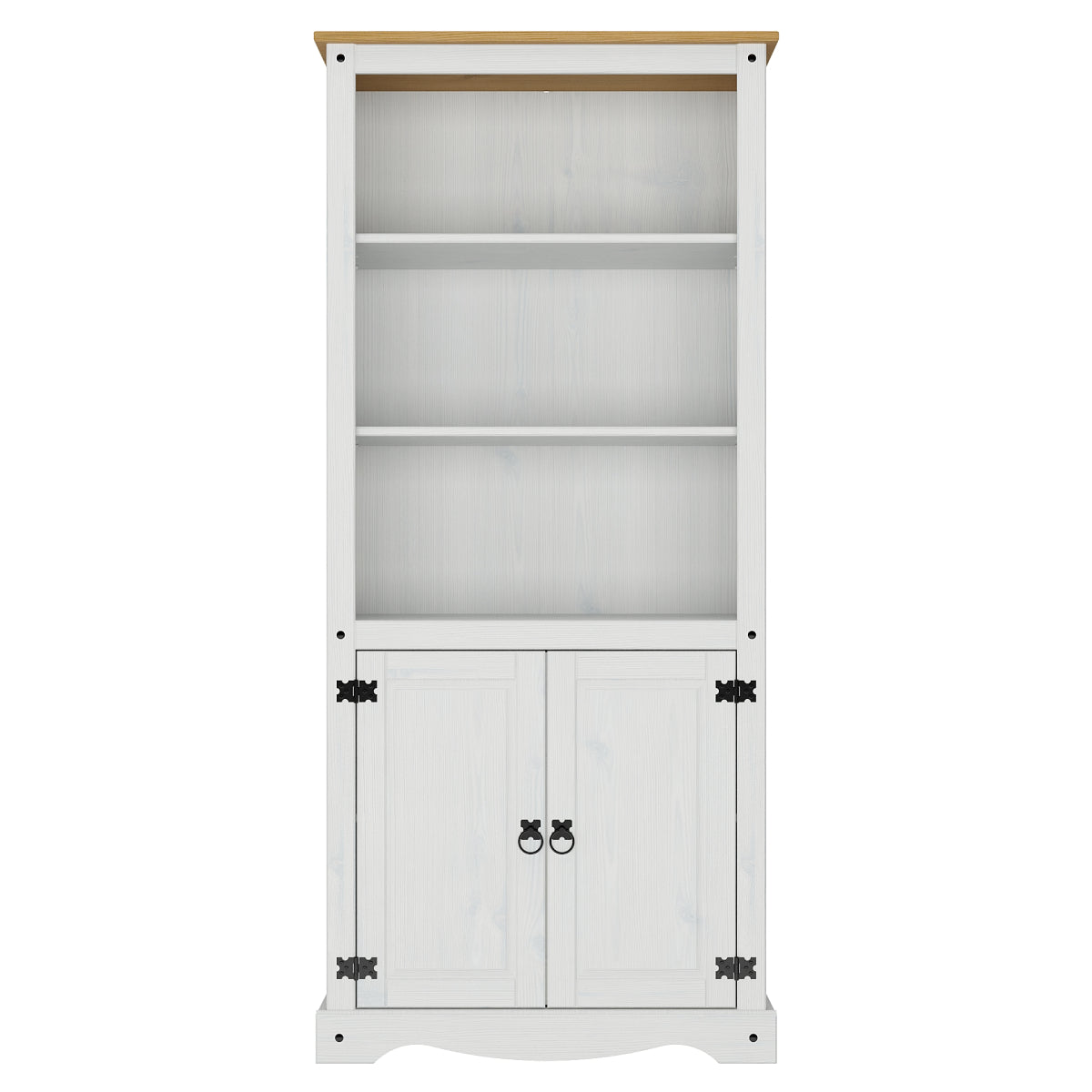 Wood Bookcase Library With Doors Corona Snow | Furniture Dash