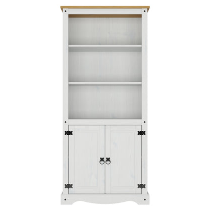 Wood Bookcase Library With Doors Corona Snow | Furniture Dash