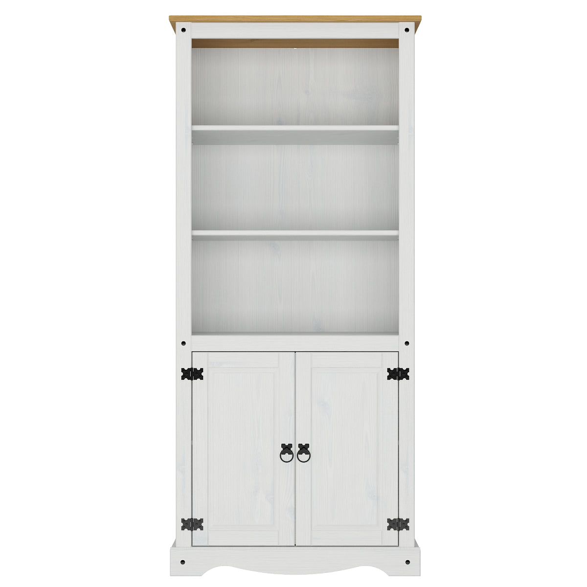 Wood Bookcase Library With Doors Corona Snow | Furniture Dash