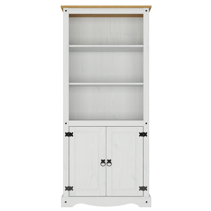 Wood Bookcase Library With Doors Corona Snow | Furniture Dash