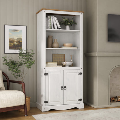 Wood Bookcase Library With Doors Corona Snow | Furniture Dash