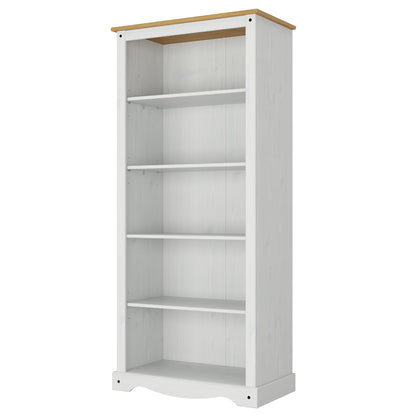 Wood Bookcase 5 Shelf Corona Snow | Furniture Dash