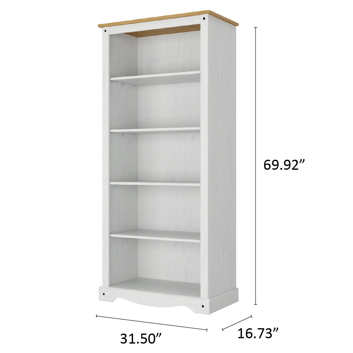 Wood Bookcase 5 Shelf Corona Snow | Furniture Dash
