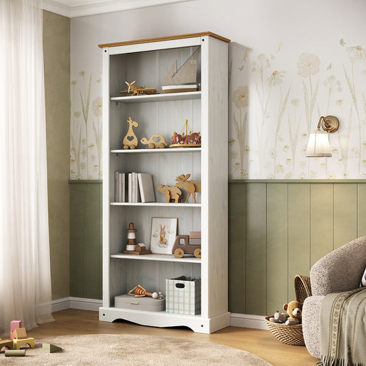 Wood Bookcase 5 Shelf Corona Snow | Furniture Dash