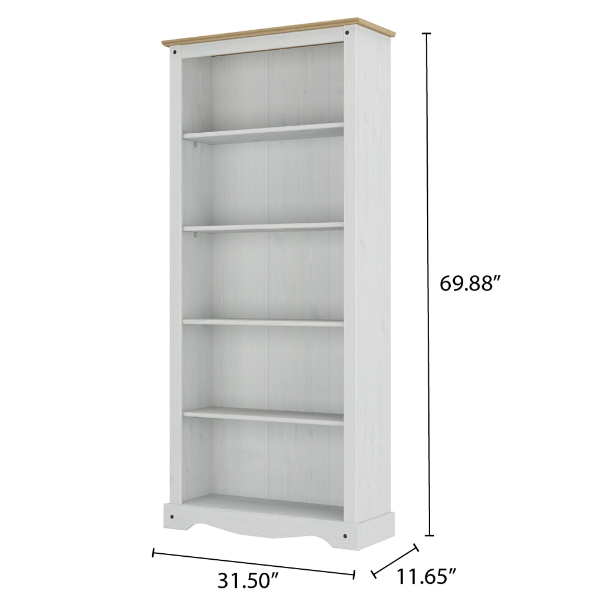 Wood Bookcase 5 Shelf Corona Snow | Furniture Dash