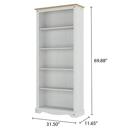 Wood Bookcase 5 Shelf Corona Snow | Furniture Dash
