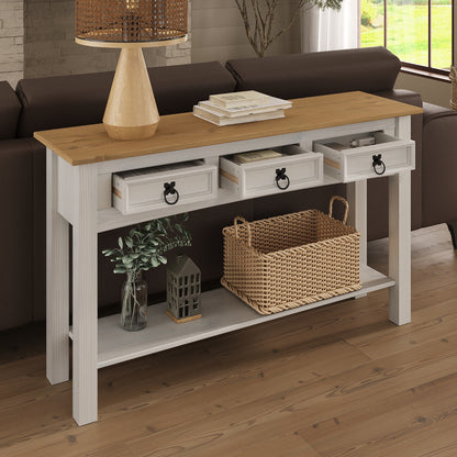 Wood Hall Table Console 3 Drawers Corona Snow | Furniture Dash