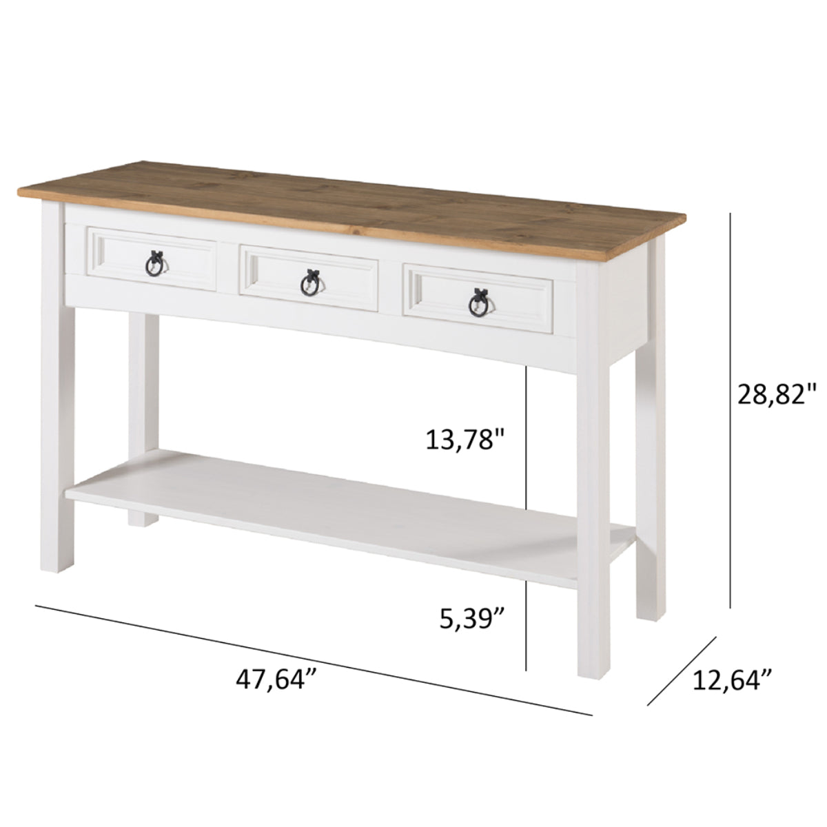 Wood Hall Table Console 3 Drawers Corona Snow | Furniture Dash