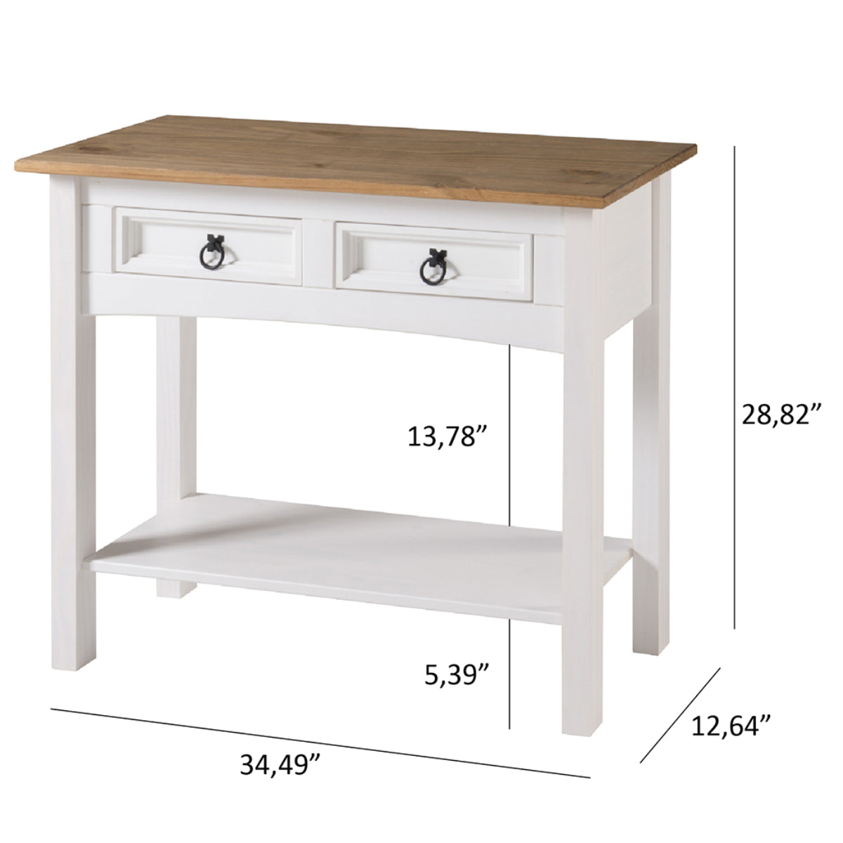 Wood Hall Table Console 2 Drawers Corona Snow | Furniture Dash