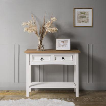 Wood Hall Table Console 2 Drawers Corona Snow | Furniture Dash