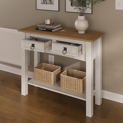 Wood Hall Table Console 2 Drawers Corona Snow | Furniture Dash