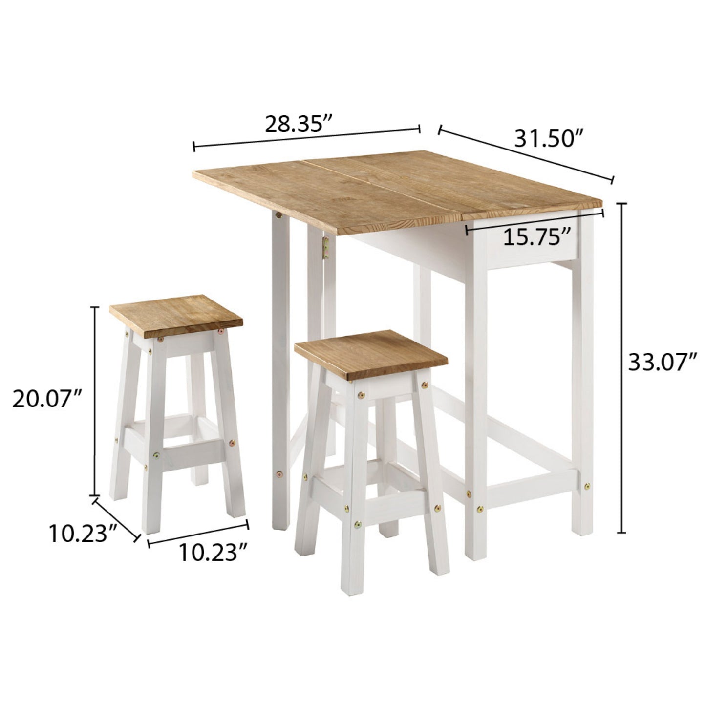 Wood Breakfast Set of Drop Leaf Table and 2 Stools Corona Snow | Furniture Dash