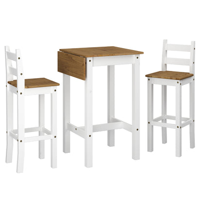 Wood Bar Height Dining Set of Drop Leaf Table and 2 Chairs Corona Snow | Furniture Dash