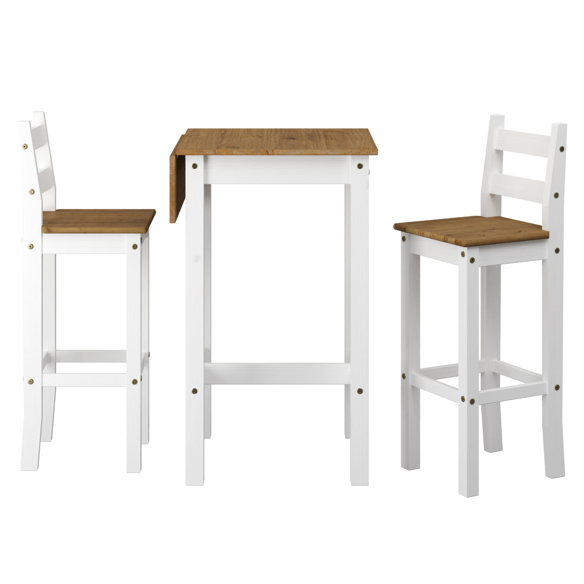 Wood Bar Height Dining Set of Drop Leaf Table and 2 Chairs Corona Snow | Furniture Dash