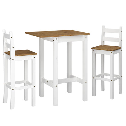 Wood Bar Height Dining Set of Drop Leaf Table and 2 Chairs Corona Snow | Furniture Dash