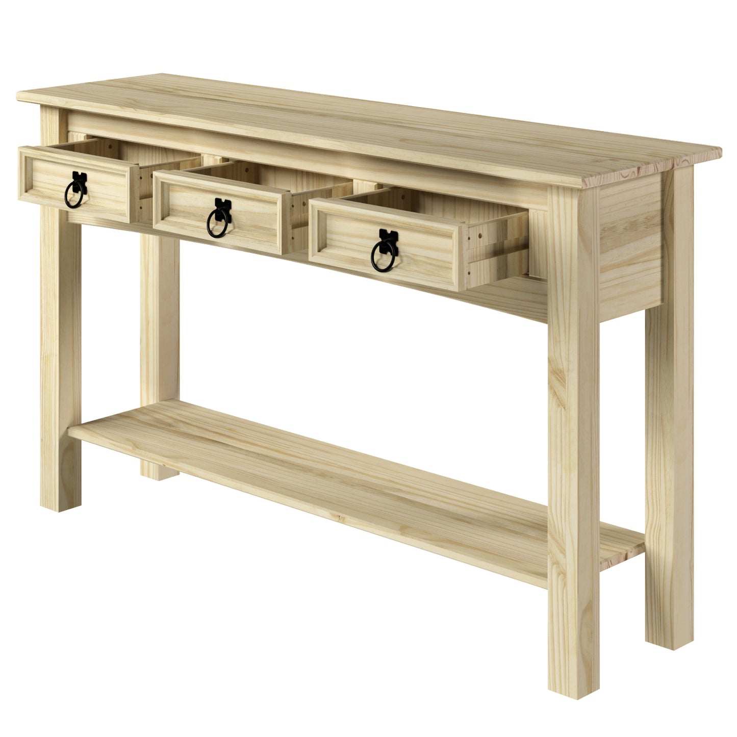 Wood Hall Table Console 3 Drawers Barewood | Furniture Dash