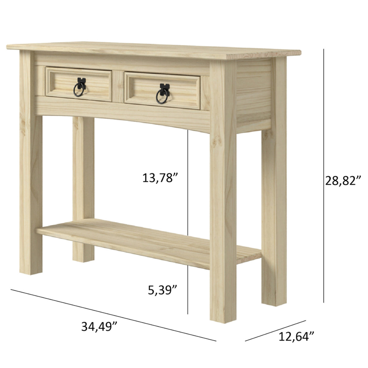 Wood Hall Table Console 2 Drawers Barewood | Furniture Dash