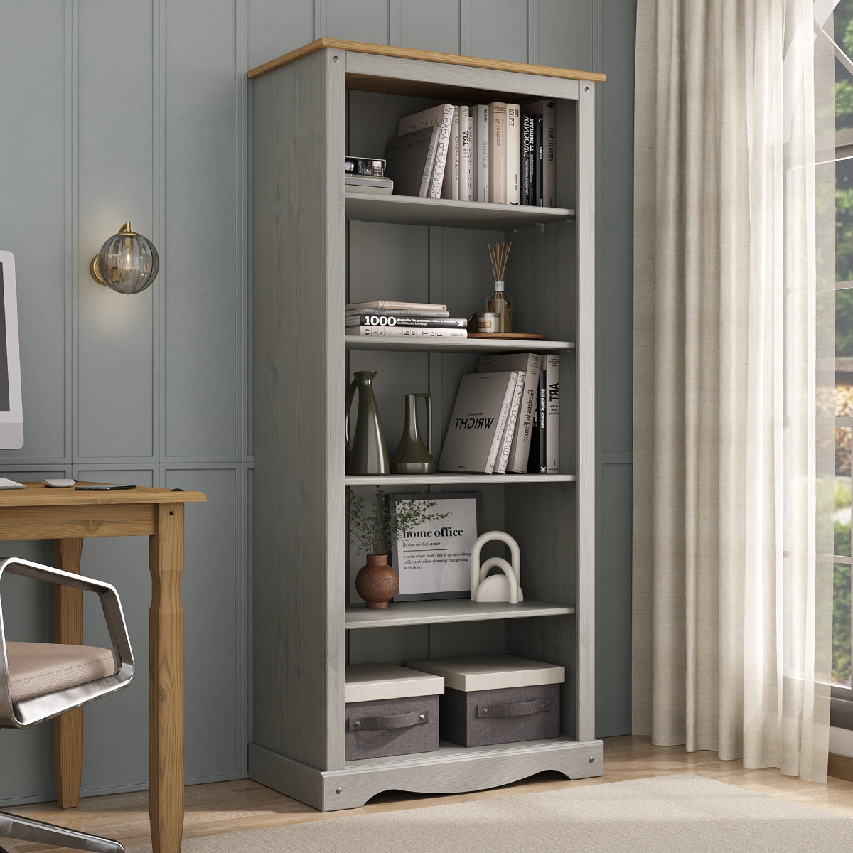Wood Bookcase 5 Shelf Corona Gray | Furniture Dash