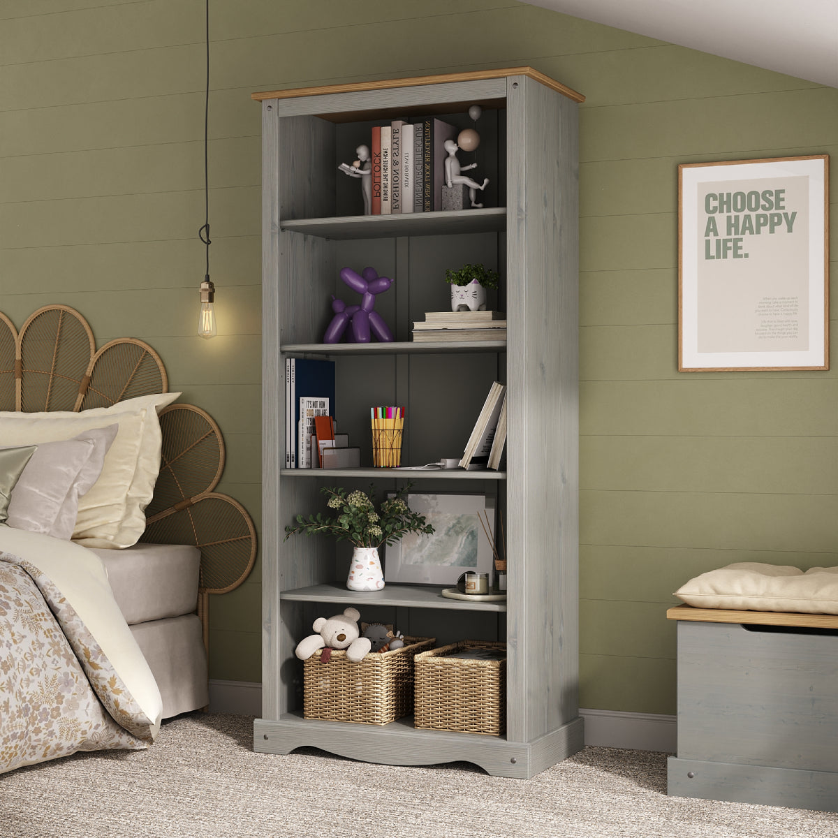 Wood Bookcase 5 Shelf Corona Gray | Furniture Dash