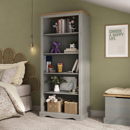 Wood Bookcase 5 Shelf Corona Gray | Furniture Dash