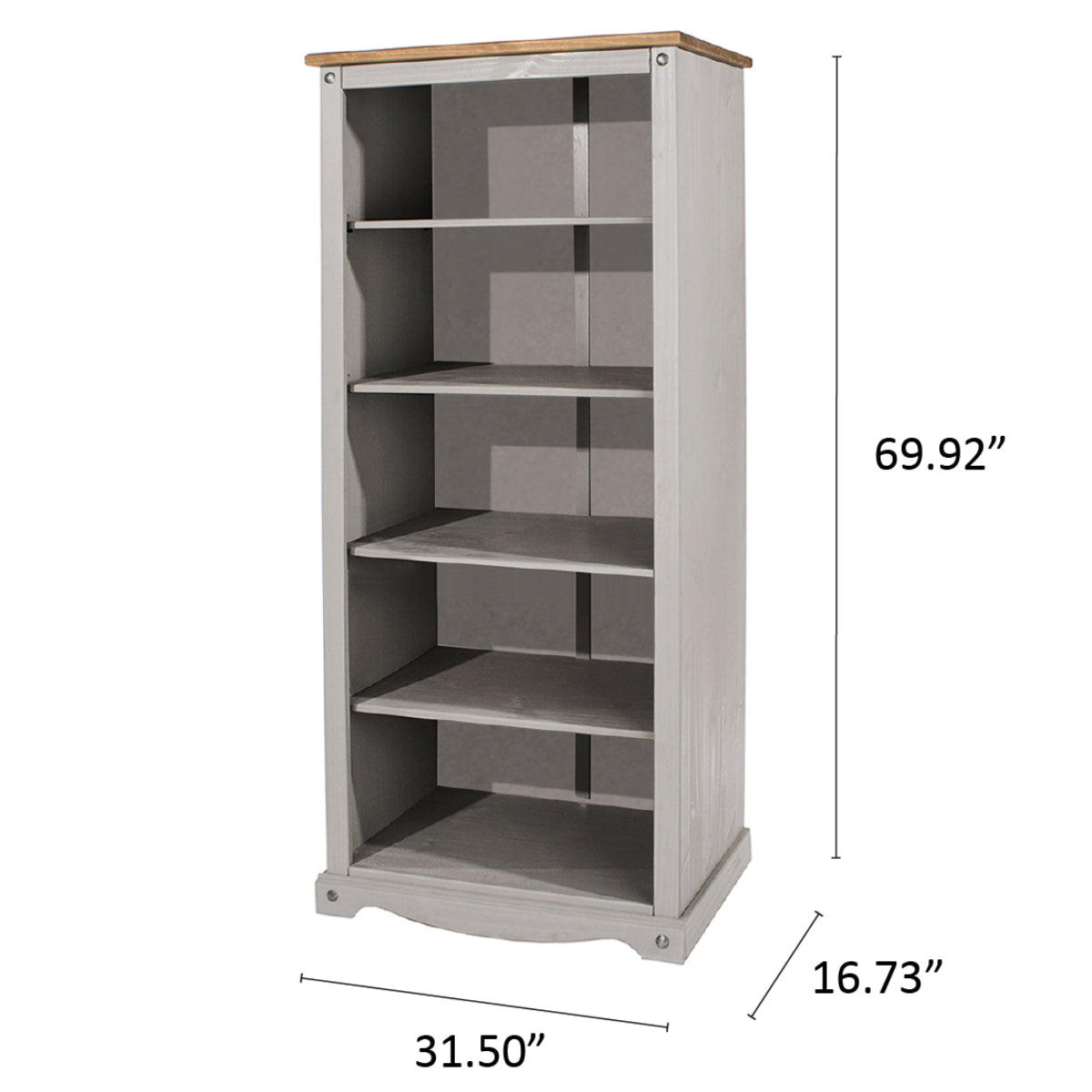 Wood Bookcase 5 Shelf Corona Gray | Furniture Dash