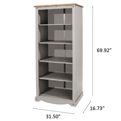 Wood Bookcase 5 Shelf Corona Gray | Furniture Dash