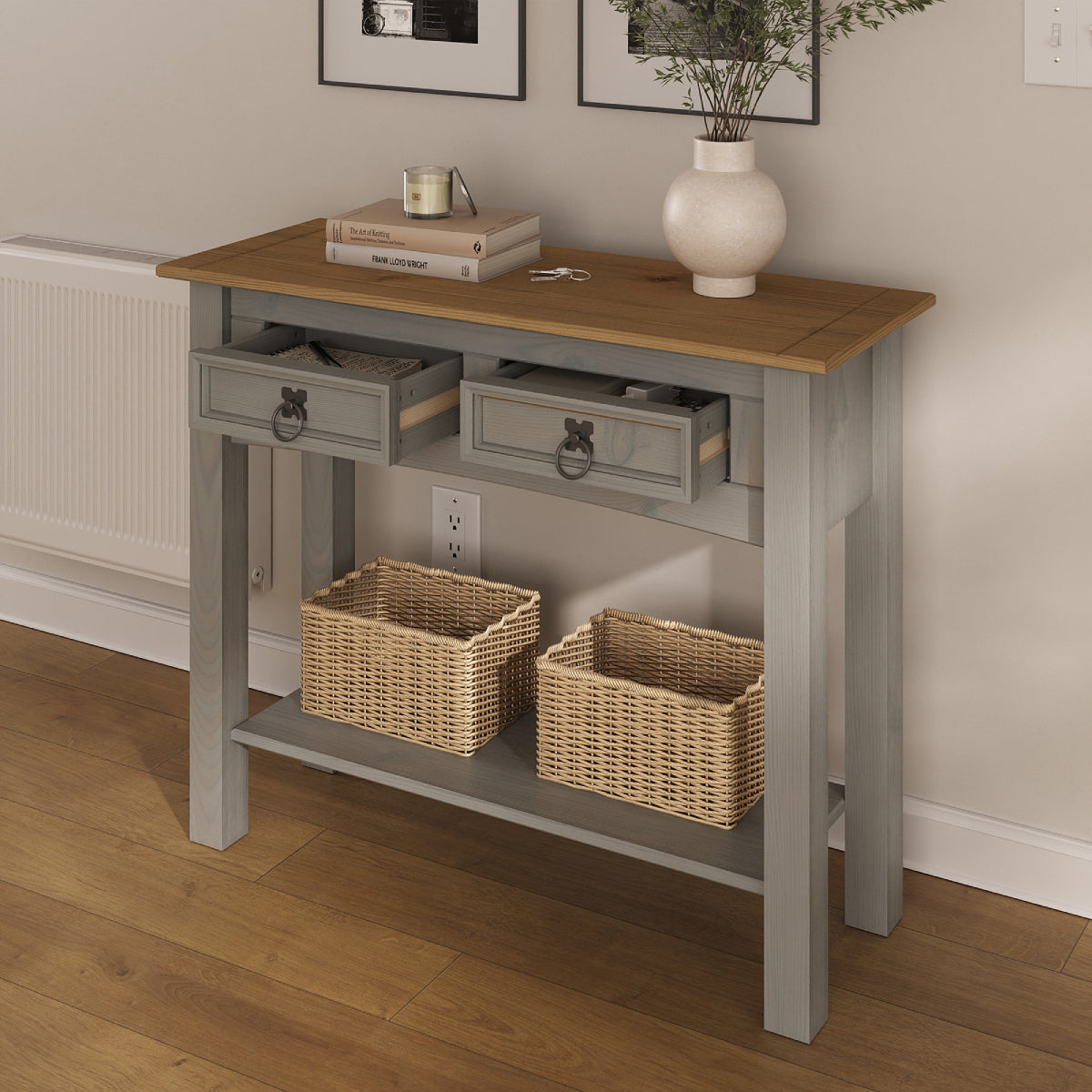 Wood Hall Table Console 2 Drawers Corona Gray | Furniture Dash